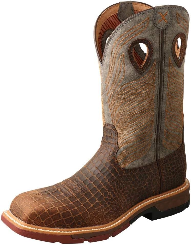 

Рабочие ботинки Twisted X Men's 12" Western, квадратный носок, с металлическим носком и технологией CellStretch, коричневый/серый