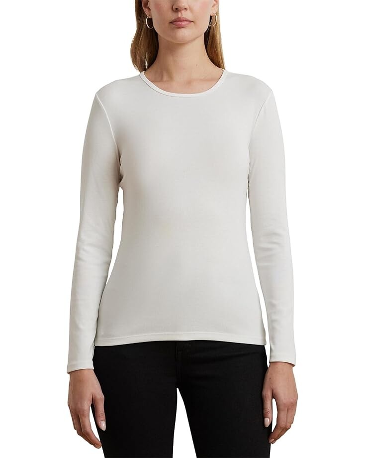 

Топ Lauren Ralph Lauren Cotton-Blend Long-Sleeve Top, цвет Mascarpone Cream