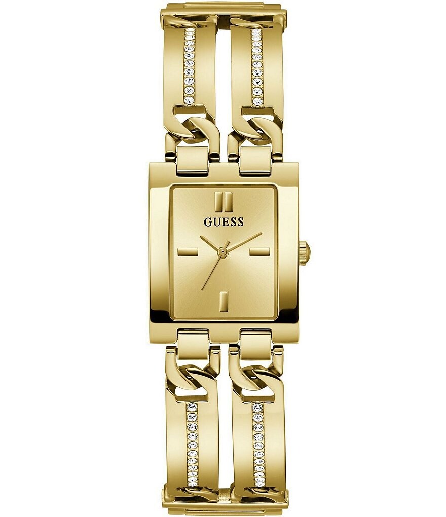 

Женские аналоговые часы Guess в прямоугольном корпусе с золотистым браслетом из нержавеющей стали, золотой