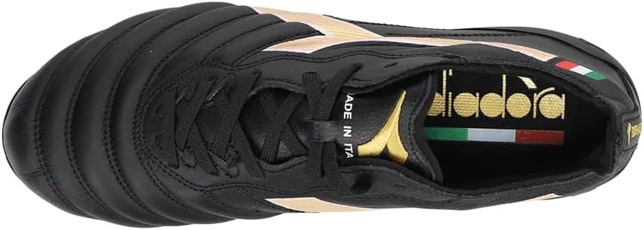 Бутсы Diadora Brasil Elite Tech ITA LPX для твердого грунта - легкие, сделаны в Италии, мягкая премиальная кожа, встроенный задник, оптимальное сцепление, черный/золотой — фото 2