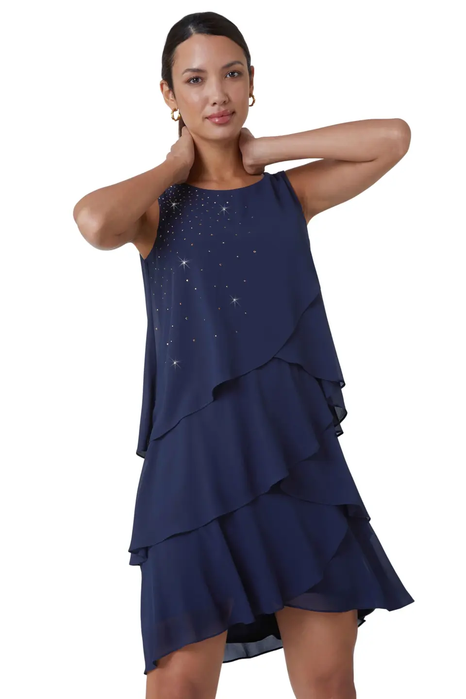 

Свободное платье Roman Midnight Blue с оборками и украшением