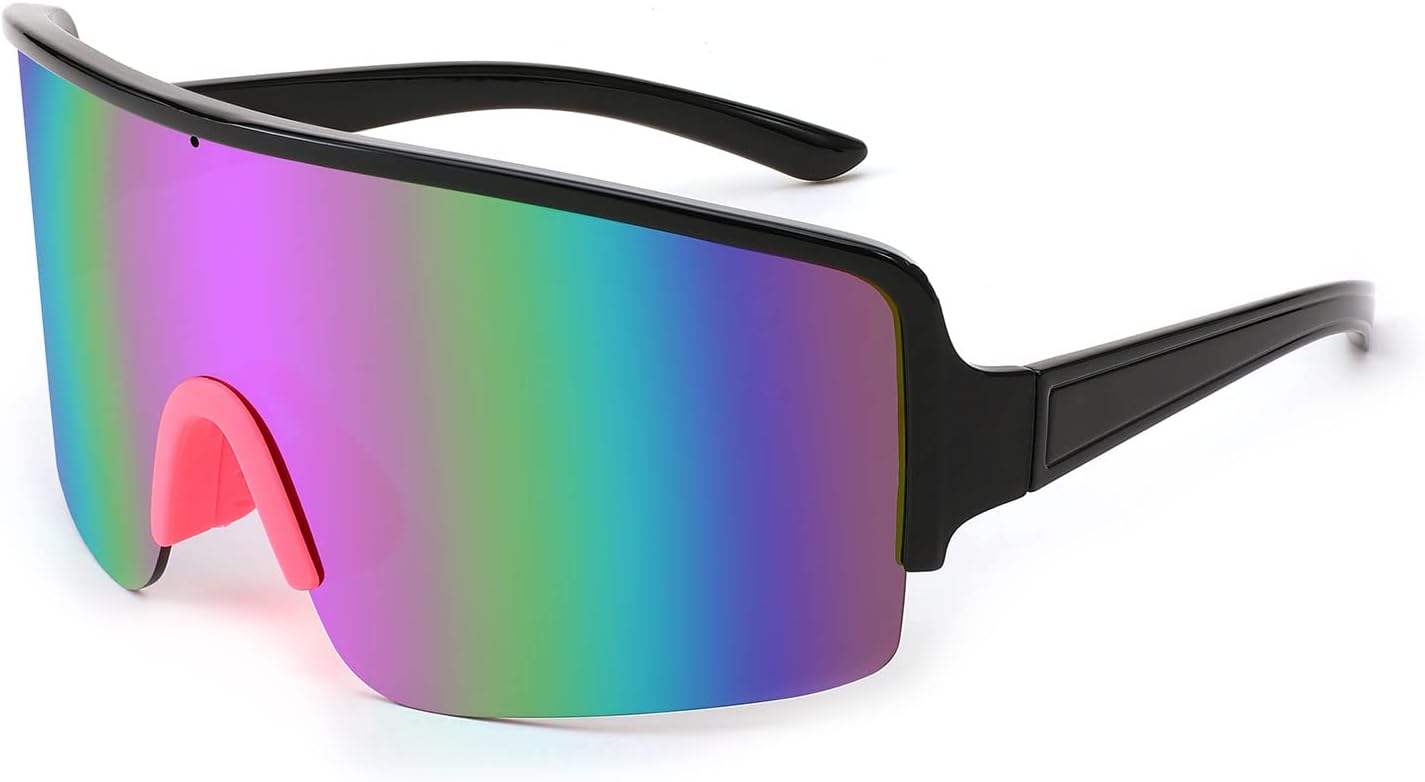 

Спортивные солнцезащитные очки Karsaer Vision, обтекаемые очки в стиле 80-х, солнцезащитные очки для софтбола и бейсбола, для бега и велоспорта, для активного отдыха на природе, Purple Mirror/Black Frame