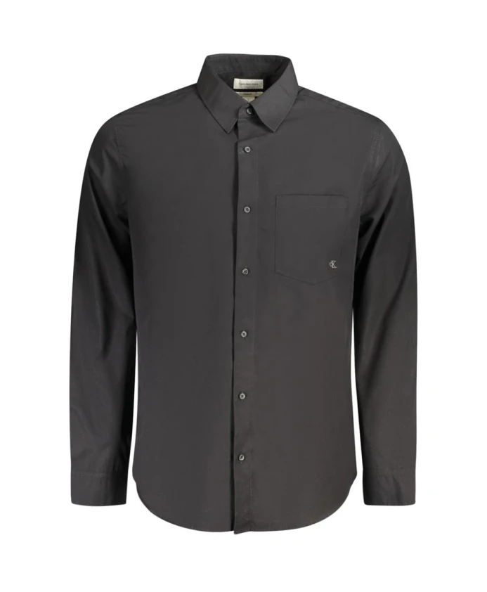 

Черная хлопковая рубашка с итальянским воротником Calvin Klein, черный