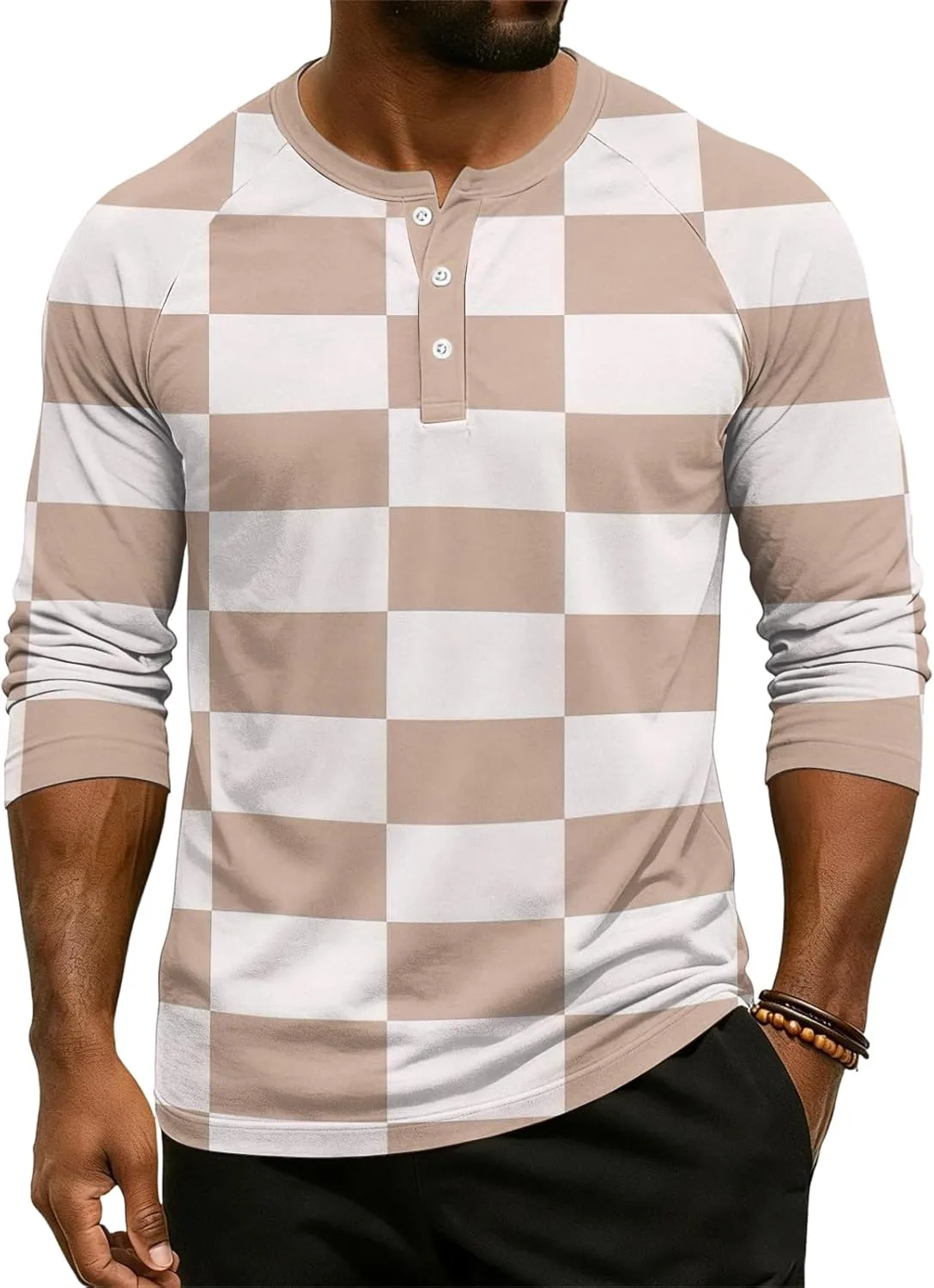 

Мужская модная повседневная свободная блуза с принтом, хенли, 3/4 рукава, круглый вырез