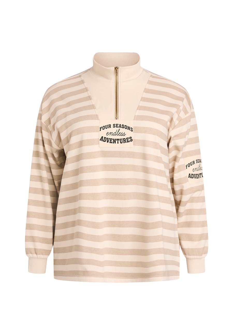 

Джемпер Zizzi GESTREIFTES MIT STEHKRAGEN UND REISSVERSCHLUSS, Beige Stripe/Sand