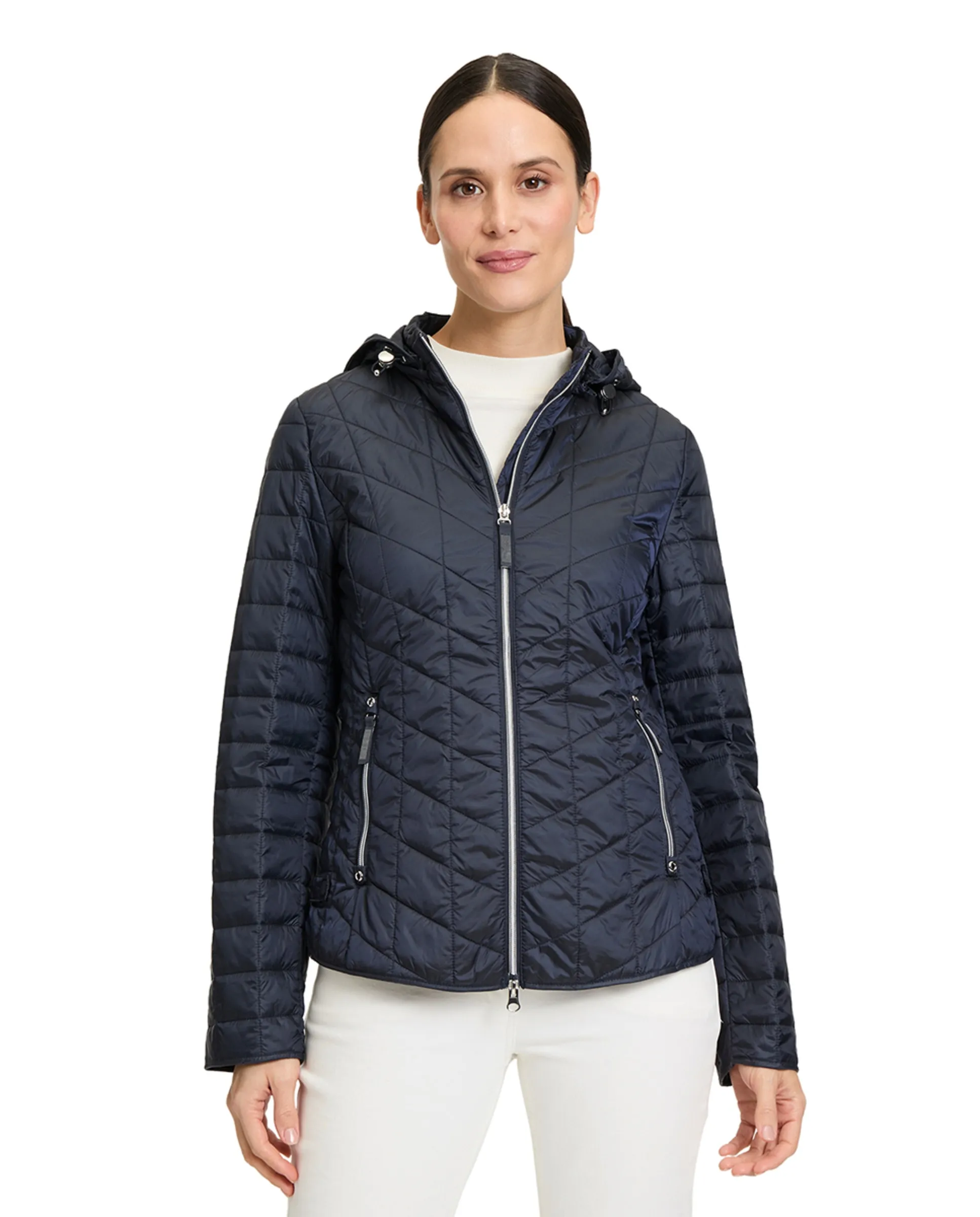 

Женская утепленная куртка с перьями и съемным капюшоном Betty Barclay, темно-синий