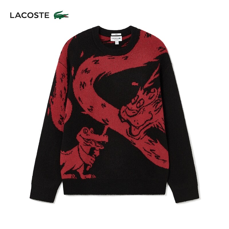 

Свитер Lacoste с круглым вырезом, черный / красный