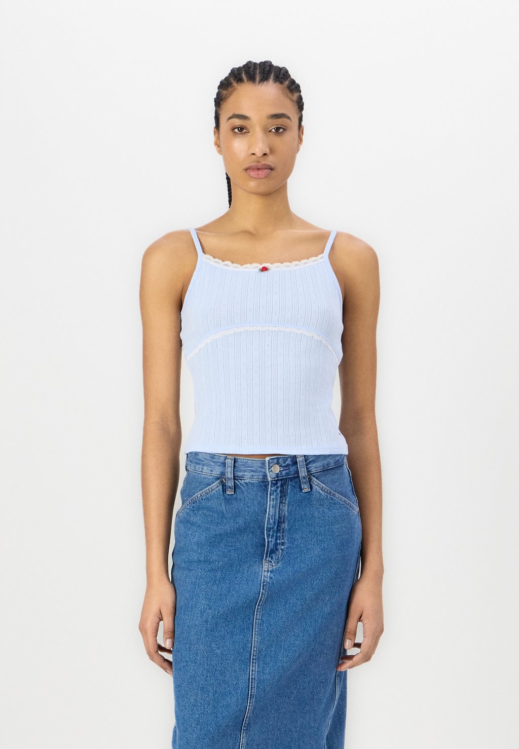

Топ SLIM POINTELLE STRAP Tommy Jeans, светло-голубой