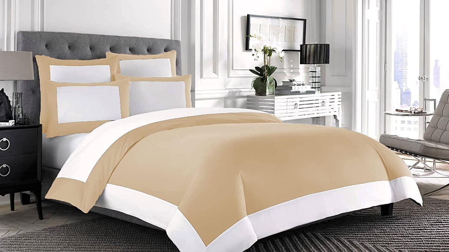

Пододеяльник с застежкой-молнией Queen Luxurious Bedding, бежевый / белый