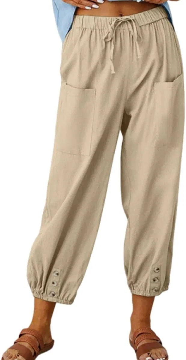 Брюки капри с высокой талией, Khaki