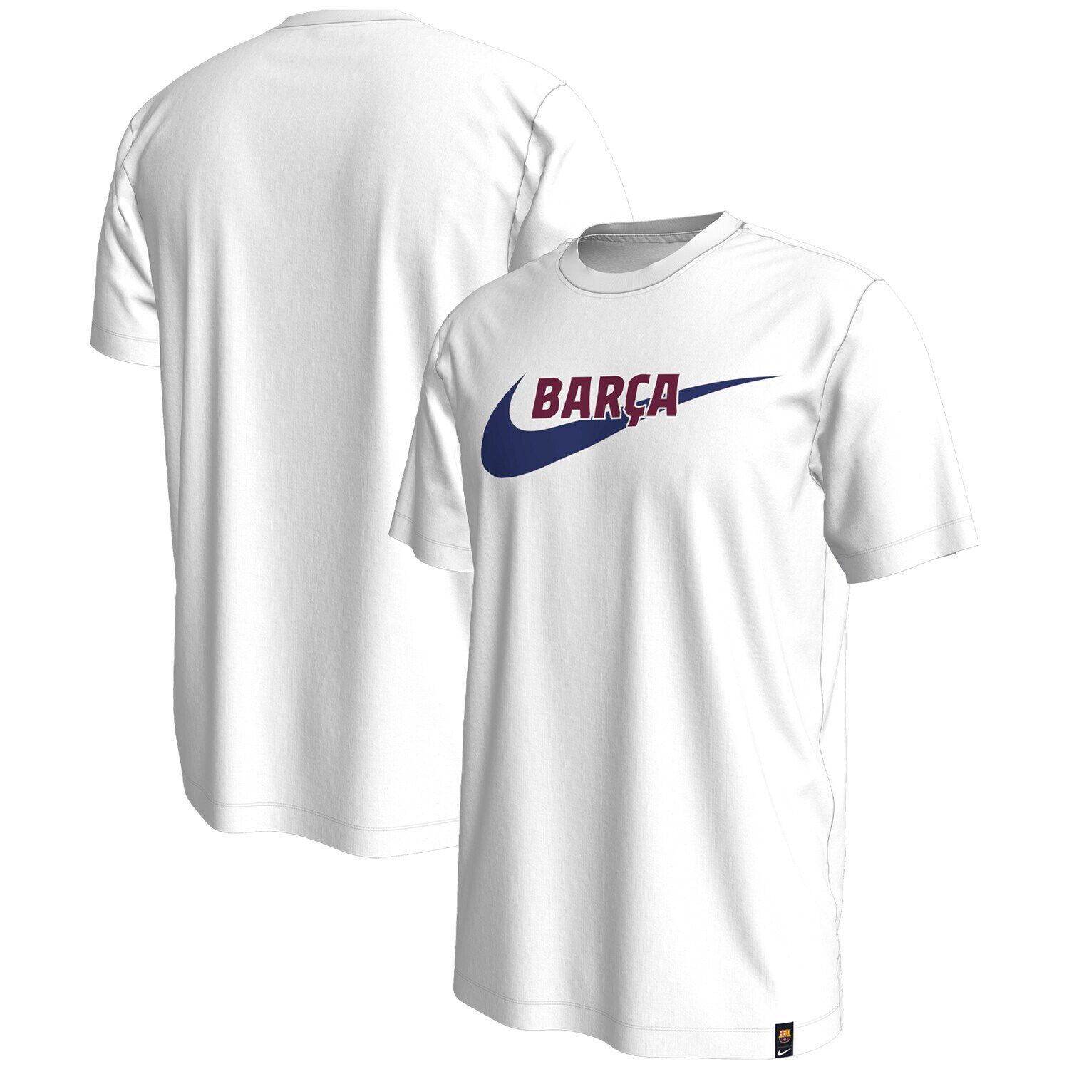 

Мужская белая футболка с логотипом Barcelona Swoosh Nike, Белый, Мужская белая футболка с логотипом Barcelona Swoosh Nike