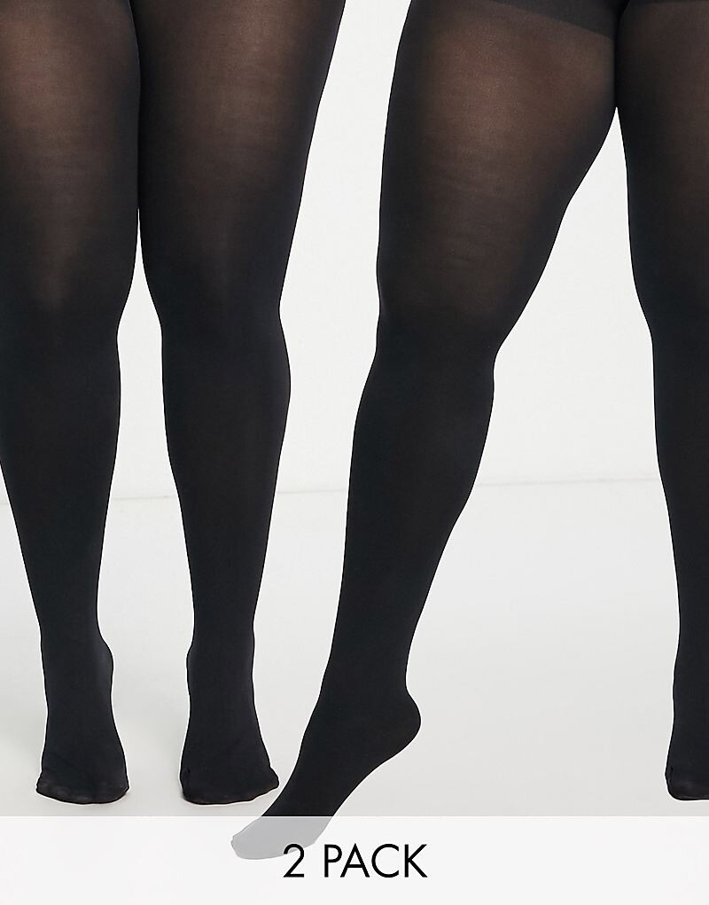 

Набор из двух черных эластичных колготок ASOS DESIGN Curve – плотностью 90 ден