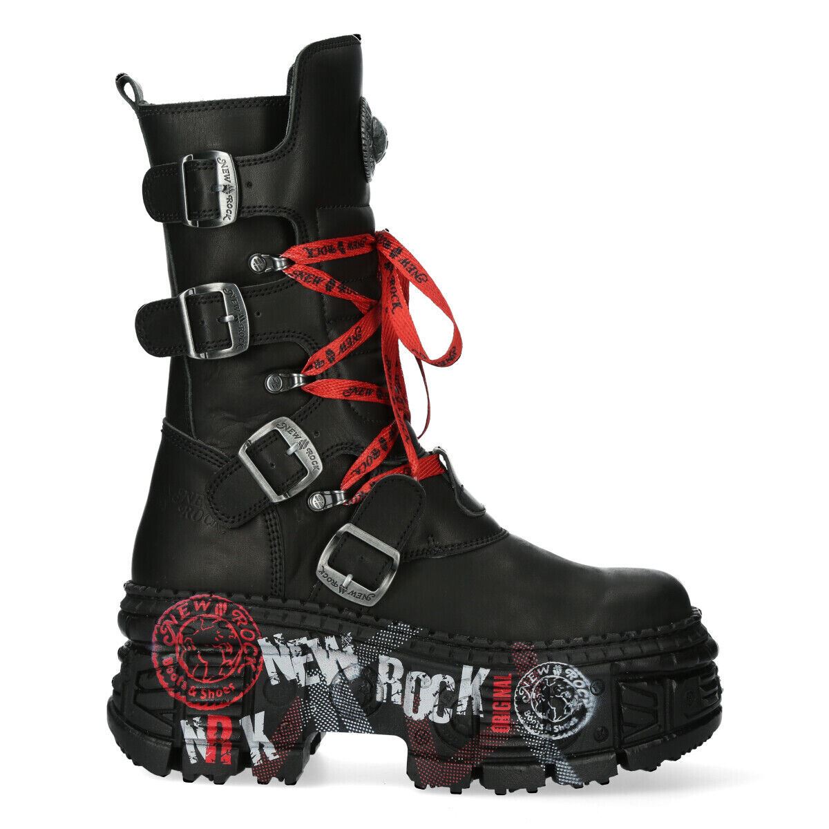 New Rock Mid Calf Punk Кожаные Ботинки-WALL028B-C1, черный
