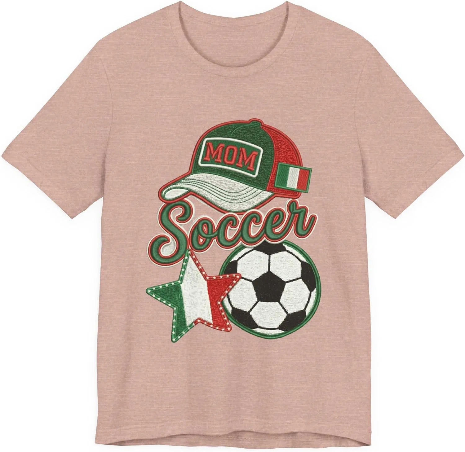 Футболка с принтом Mom Soccer Cap and Ball, Italian Flag Star, Heather Prism Peach