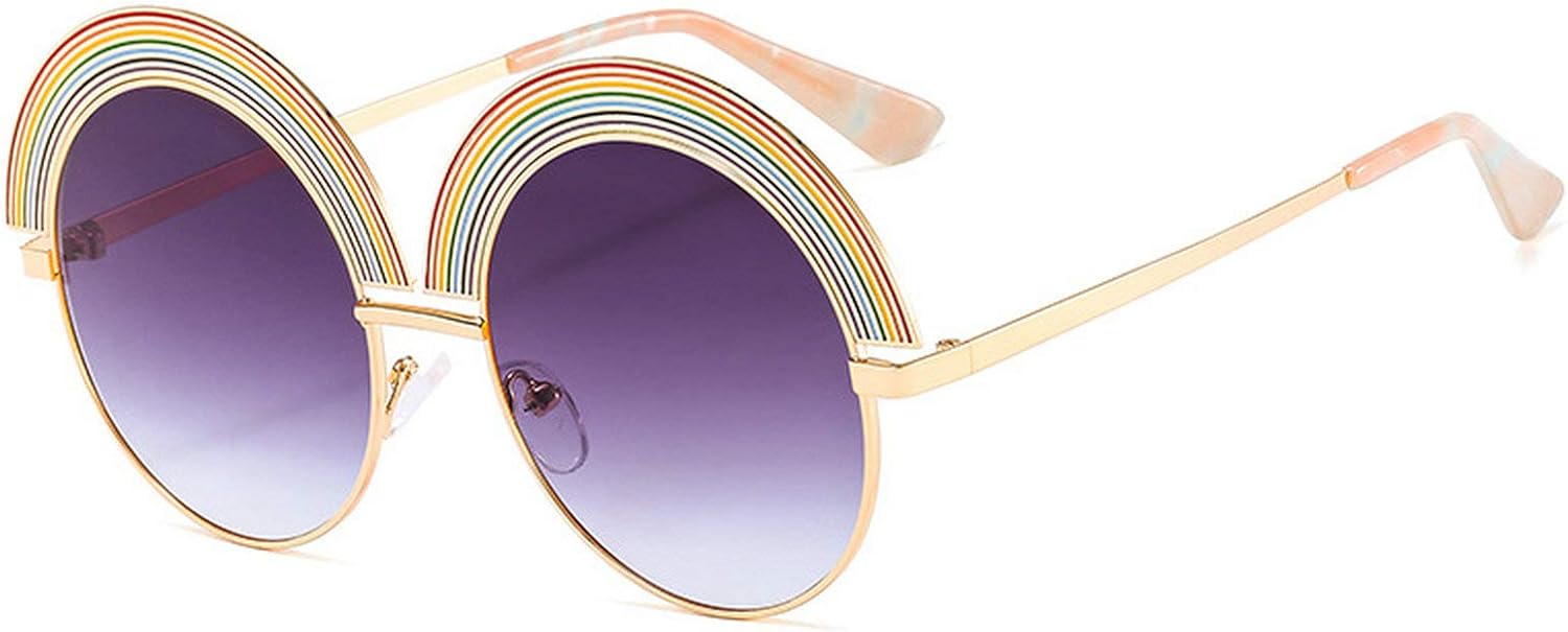 

Модные круглые солнцезащитные очки для женщин в полуободковой оправе с радужным градиентом, трендовые металлические очки класса люкс с защитой от УФ-излучения UV400 COTIA, Gray