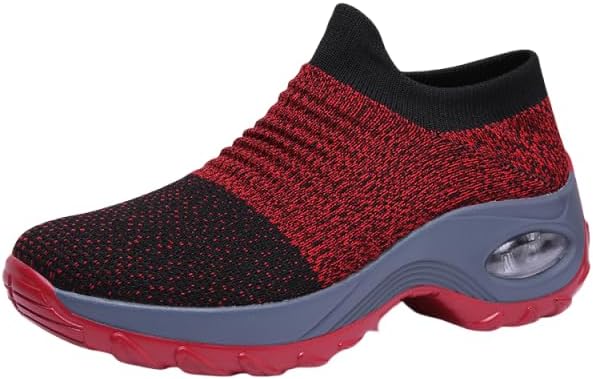 

Женские сетчатые носочные кроссовки, дышащие кроссовки на плоской подошве, мужские и женские кроссовки с воздушной подушкой для повседневной ходьбы Azttoztto, красный