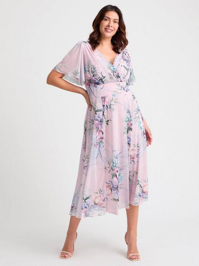 

Платье миди Victoria Floral с рукавами ангел Scarlett & Jo, Pink/Grey