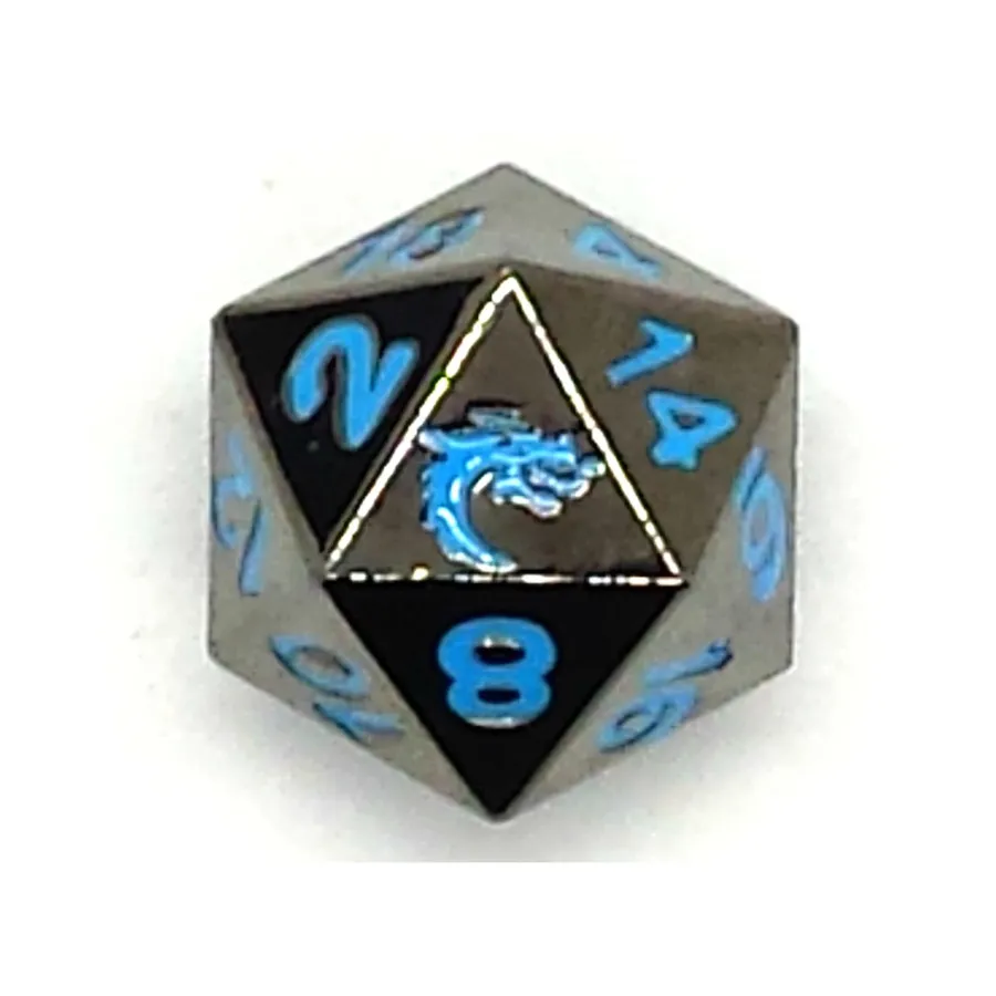 

d20 Черный никель с синим, Metal Dice - Halfling Forged