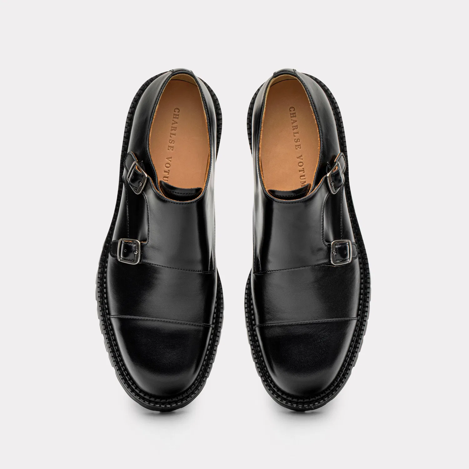 Мужские чёрные туфли Double Monk Strap от Charlse Votum — фото 2