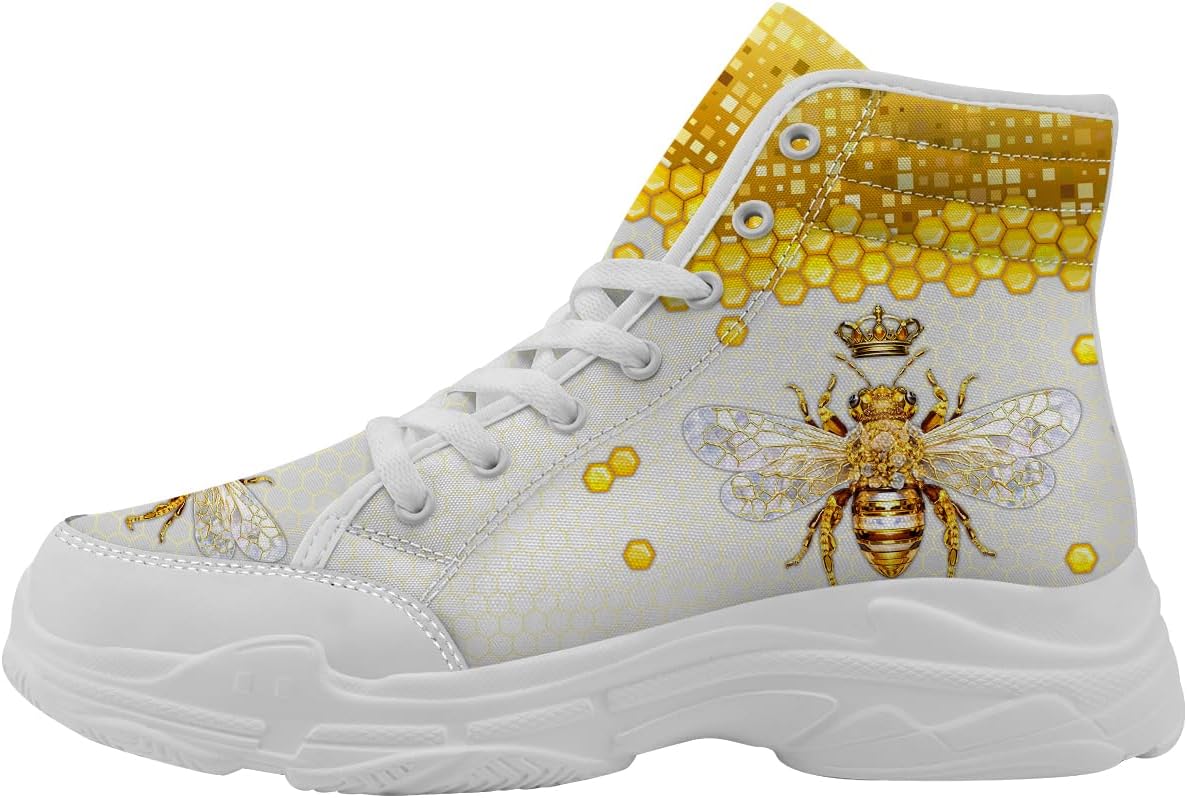 

Высокие кеды Bee для женщин и мужчин, на шнуровке, из холщовой ткани, теннисные туфли, подарок для нее и для него Quorax, белый