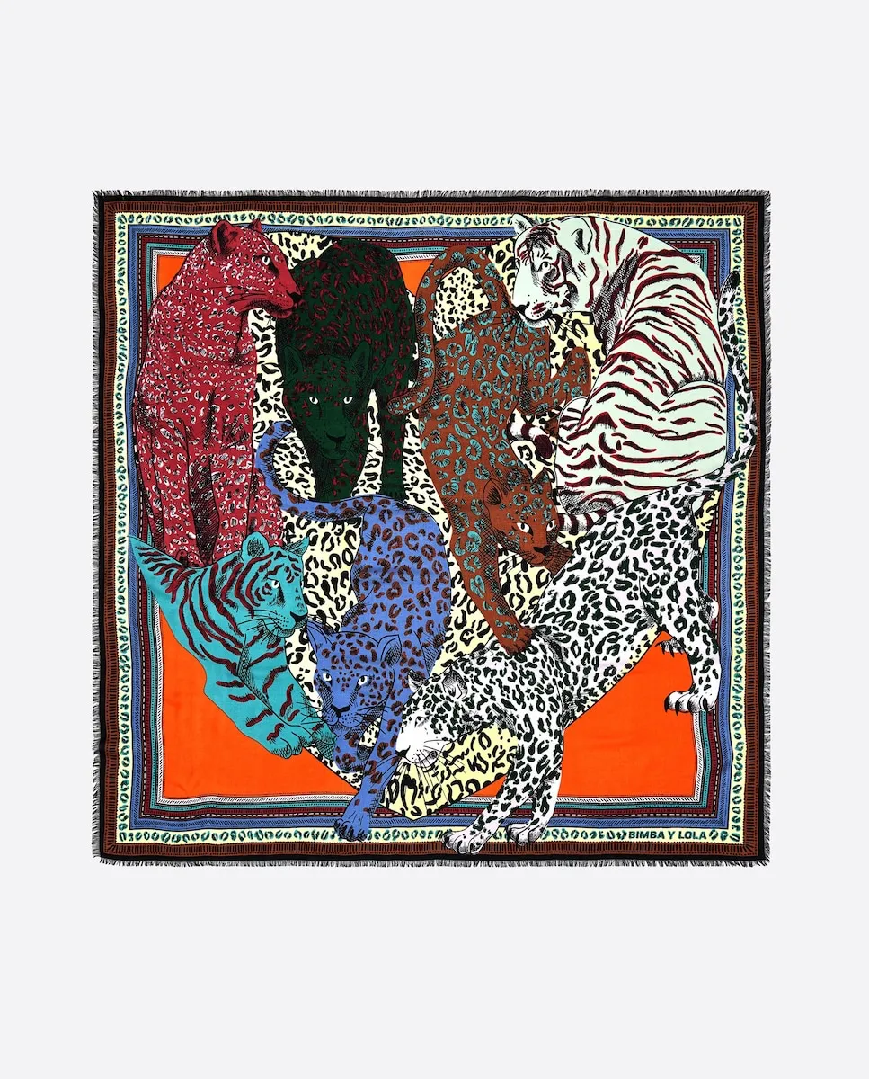 

Шаль с кошачьими, сердцем и оранжевыми рамками Bimba y Lola