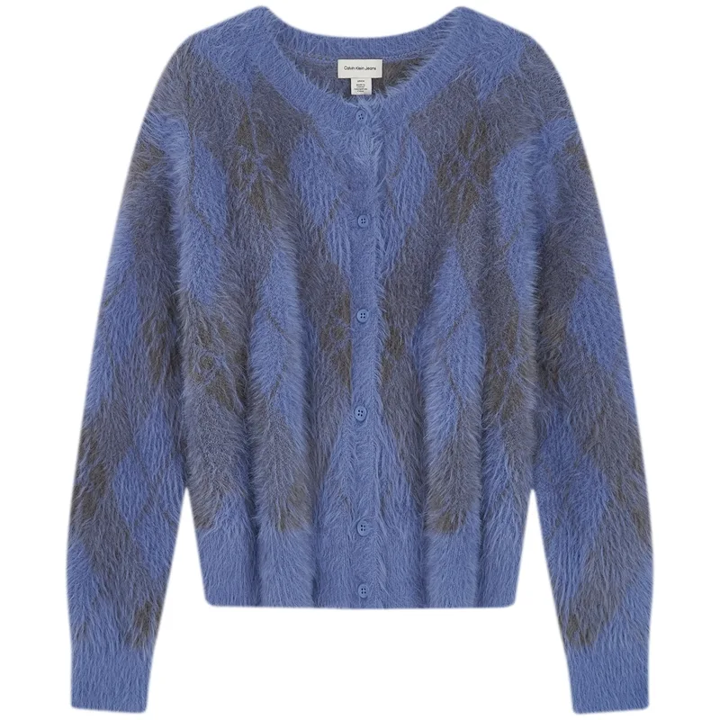 Кардиган женский вязаный с круглым вырезом Calvin Klein, C4I-Diamond Pattern Blue — фото 3