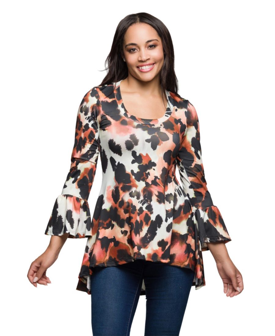 

Женская туника с вырезом-лодочкой и рукавами-колоколами 24seven Comfort Apparel, Brown Multi
