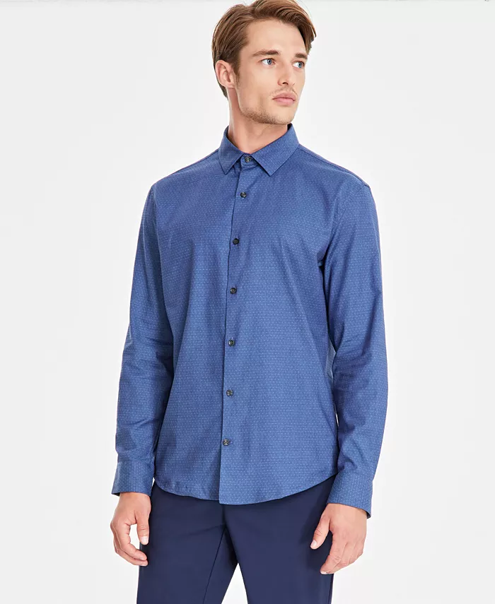 

Мужская классическая рубашка Modern Classic-Fit в рубчик с растягивающейся тканью и пуговицами Alfani, синий