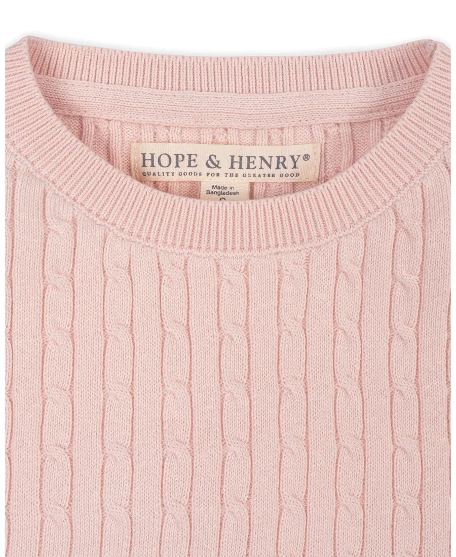 Детский свитер с коротким рукавом из органического хлопка и косами Hope & Henry, pale розовый — фото 3