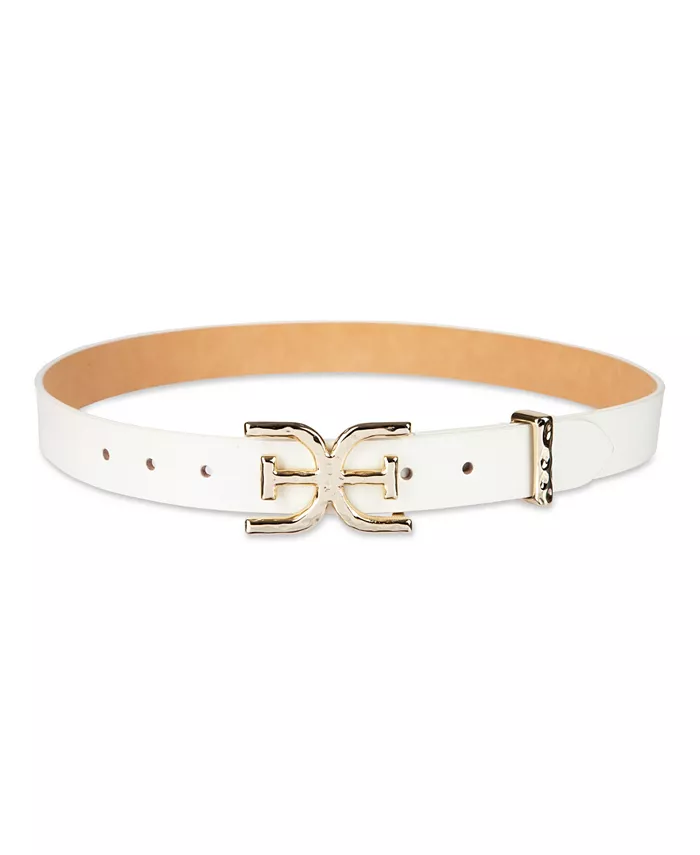 

Женский ремень с пряжкой Hammered Double-E Logo Plaque Sam Edelman, слоновая кость/кремовый