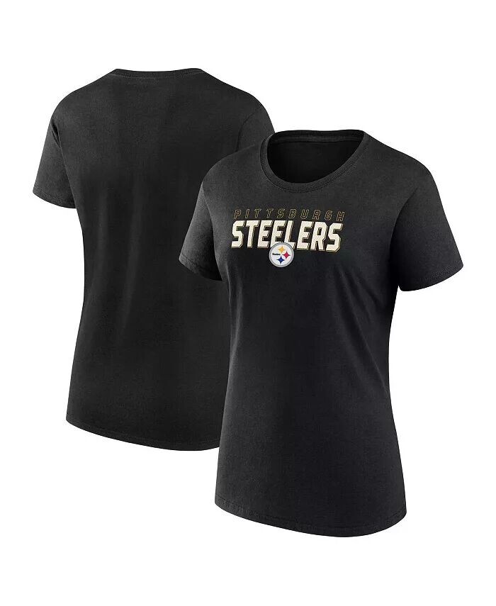 

Женская черная футболка Pittsburgh Steelers Lean Logo Athletic
