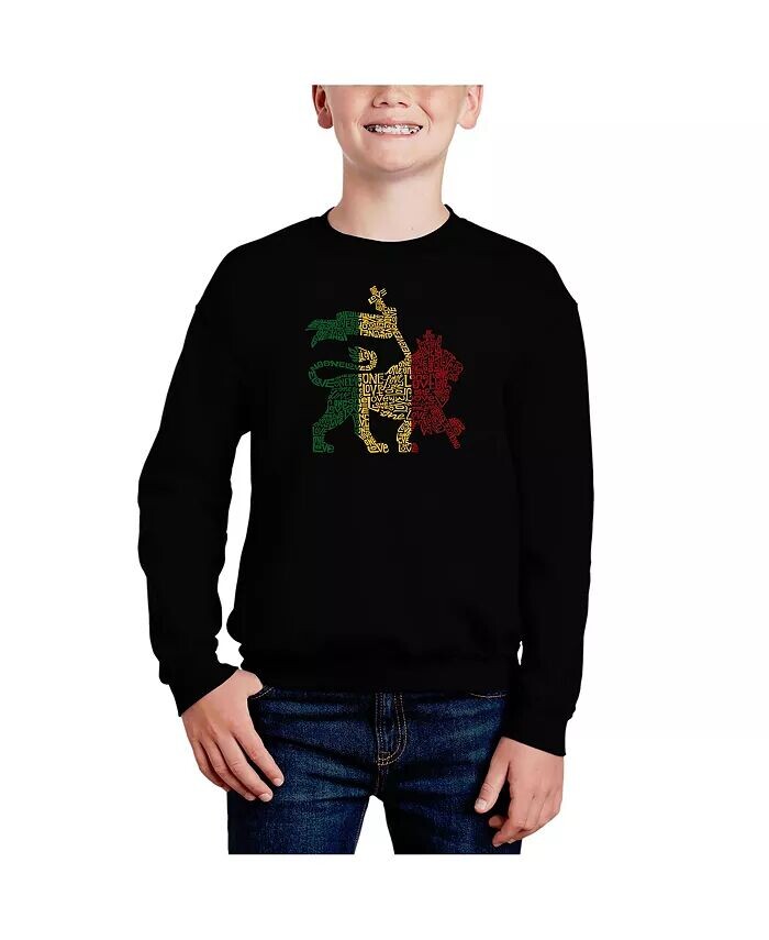 

Rasta Lion - One Love - толстовка с круглым вырезом Big Boy's Word Art La Pop Art, красный
