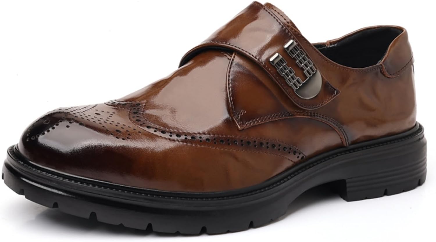 

Мужские кожаные лоферы на платформе без шнурков с монеткой, классический круглый носок, зубчатая подошва, деловые повседневные формальные туфли Aokisx, коричневый