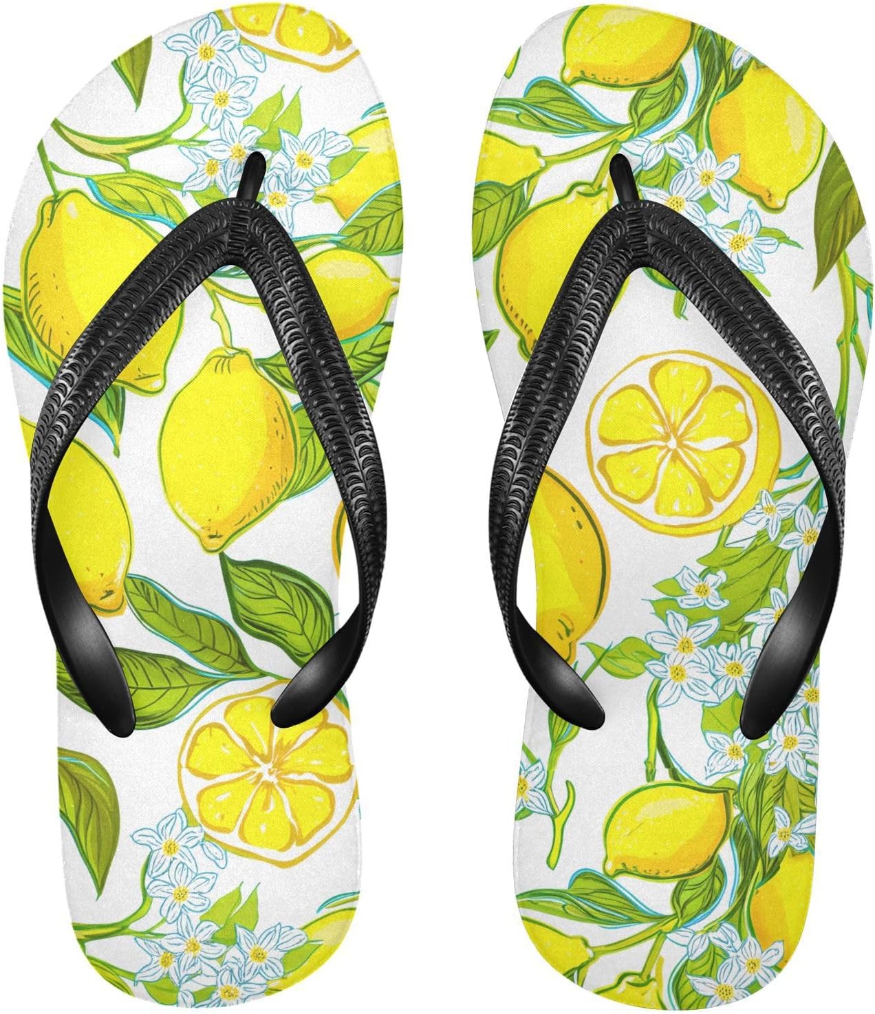 

Белые вьетнамки с веткой лимонного цветка, пляжные шлепанцы с резиновой подошвой, нескользящие летние тапочки для ходьбы для мужчин и женщин Sinestour