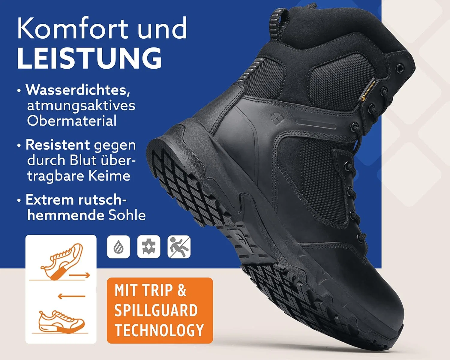 Shoes for Crews Рабочие ботинки Crews Defense High Work Shoes (без стального подноска), сертифицированные по стандарту CE 02 HRO WR SRC, унисекс, с нескользящей подошвой, водонепроницаемые, для мужчин и женщин — фото 3