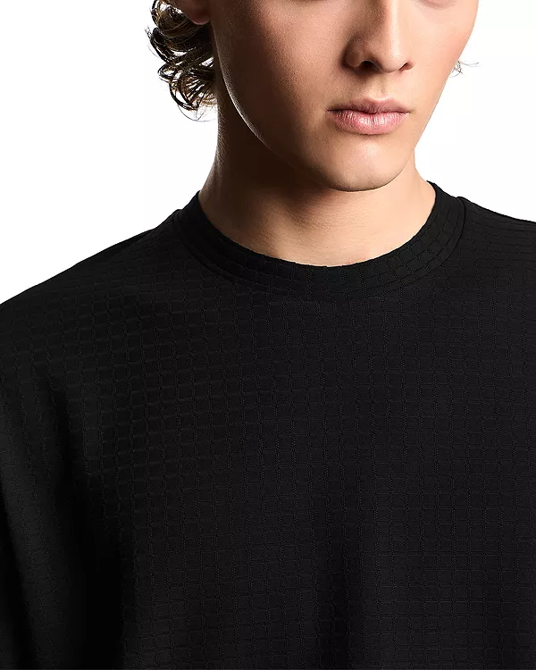 Футболка из фактурного жаккарда из хлопка Emporio Armani, черный — фото 4