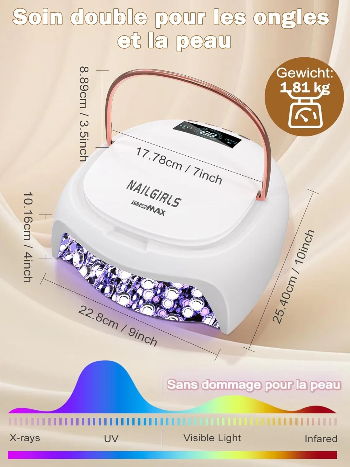 Перезаряжаемая УФ-лампа для гелевых ногтей «80 Вт» от NAILGIRLS Nailgirls, White — фото 4