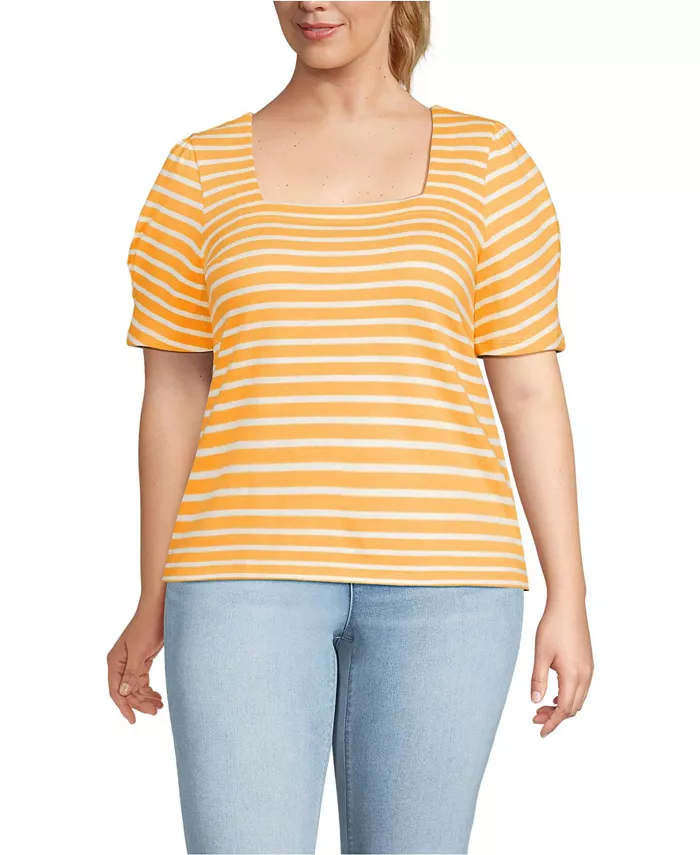 

Топ с квадратным вырезом и пышными рукавами Mariner Plus Size Lands' End, оранжевый