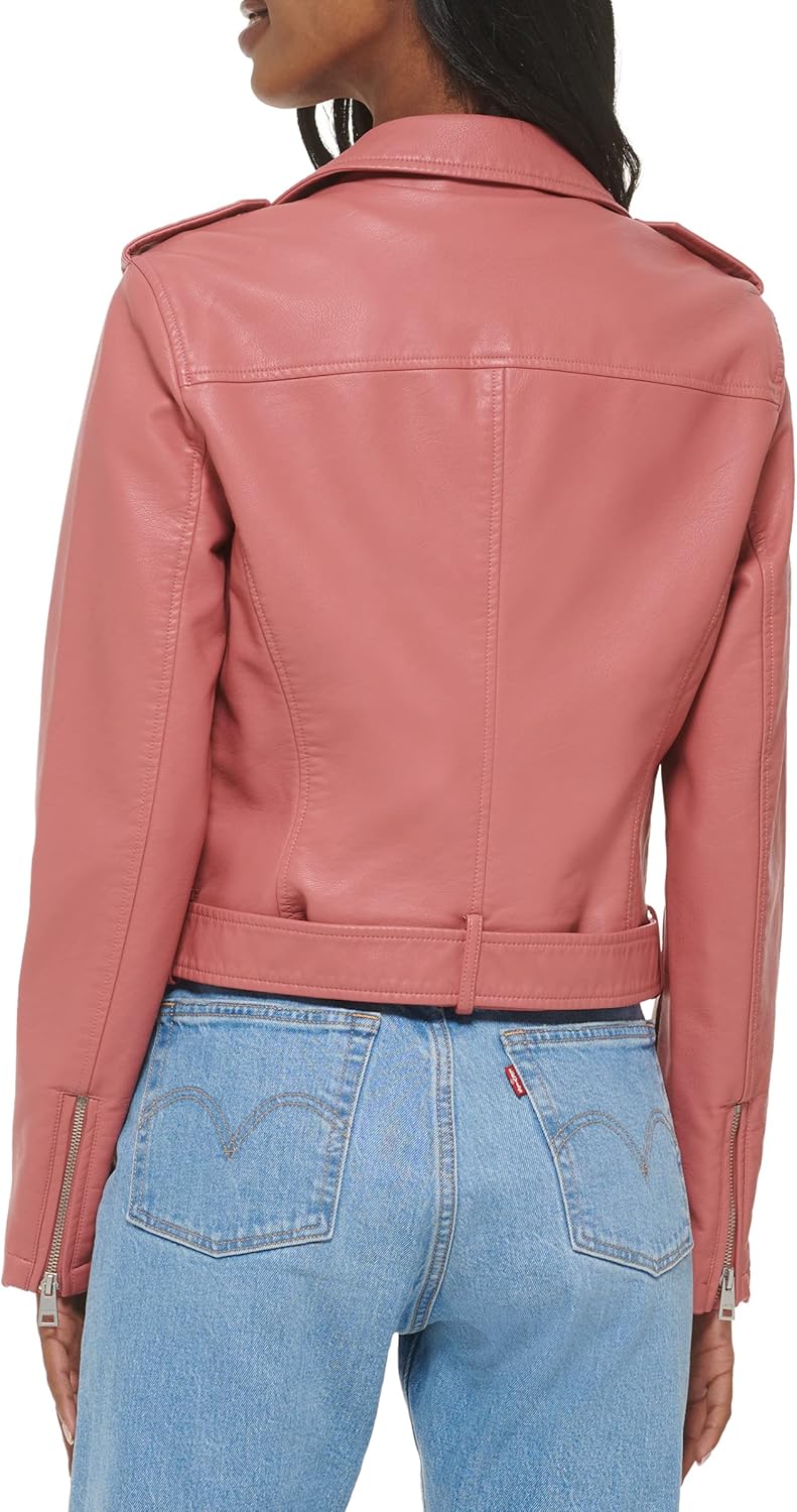 Женская куртка-косуха Levi's из искусственной кожи с поясом, зимняя роза — фото 3