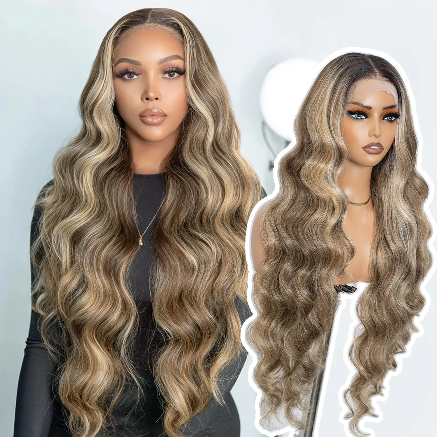 Длинный волнистый парик с фронтальной шнуровкой «Brown Highlight» от STYLE ICON Style Icon, #4/10/23B/613C