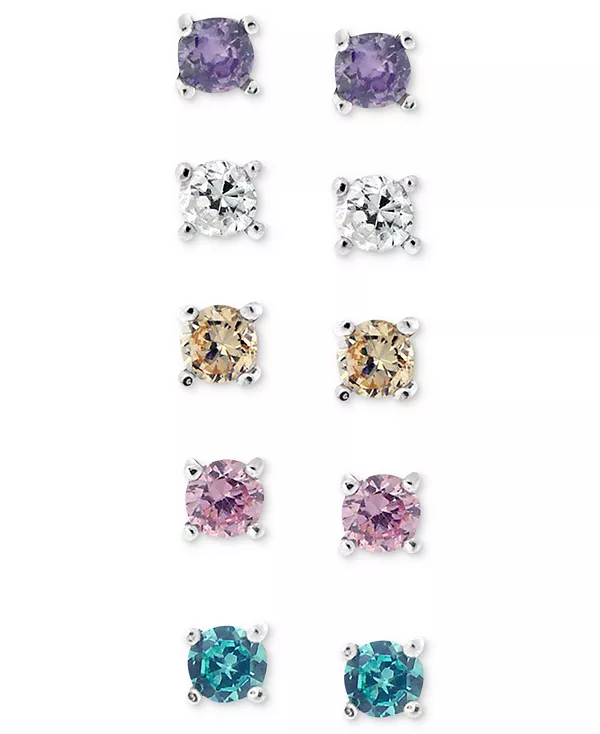 

Комплект из пяти серег-гвоздиков из стерлингового серебра с разноцветными кубическими цирконами (1 карат) Giani Bernini, multi