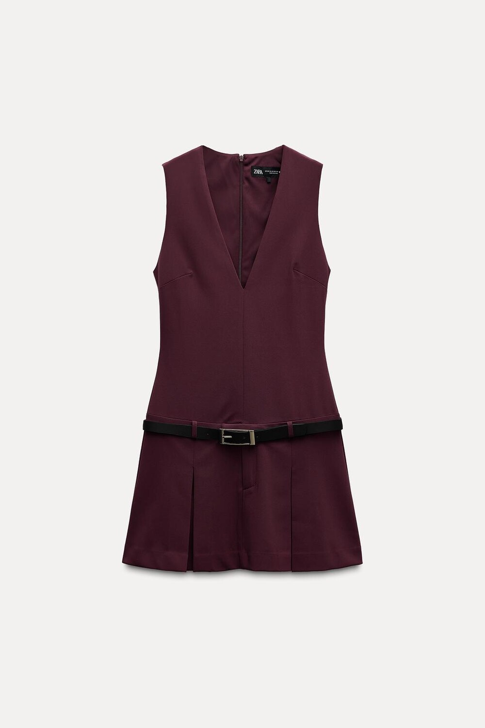 

Платье с поясом и плиссировкой ZARA, бордовый