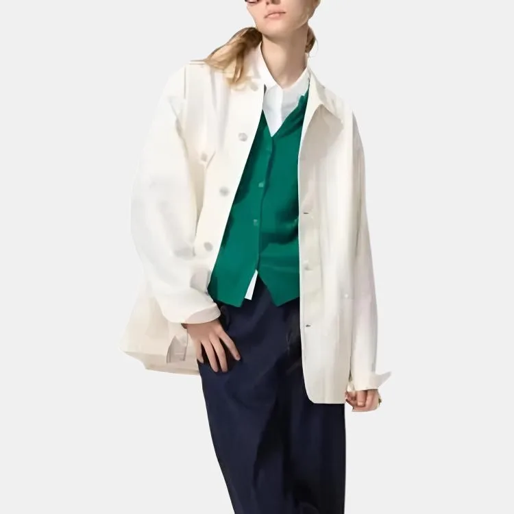 UNIQLO Куртка унисекс цвета слоновой кости с лацканом в стиле умеренного рабочего — фото 4