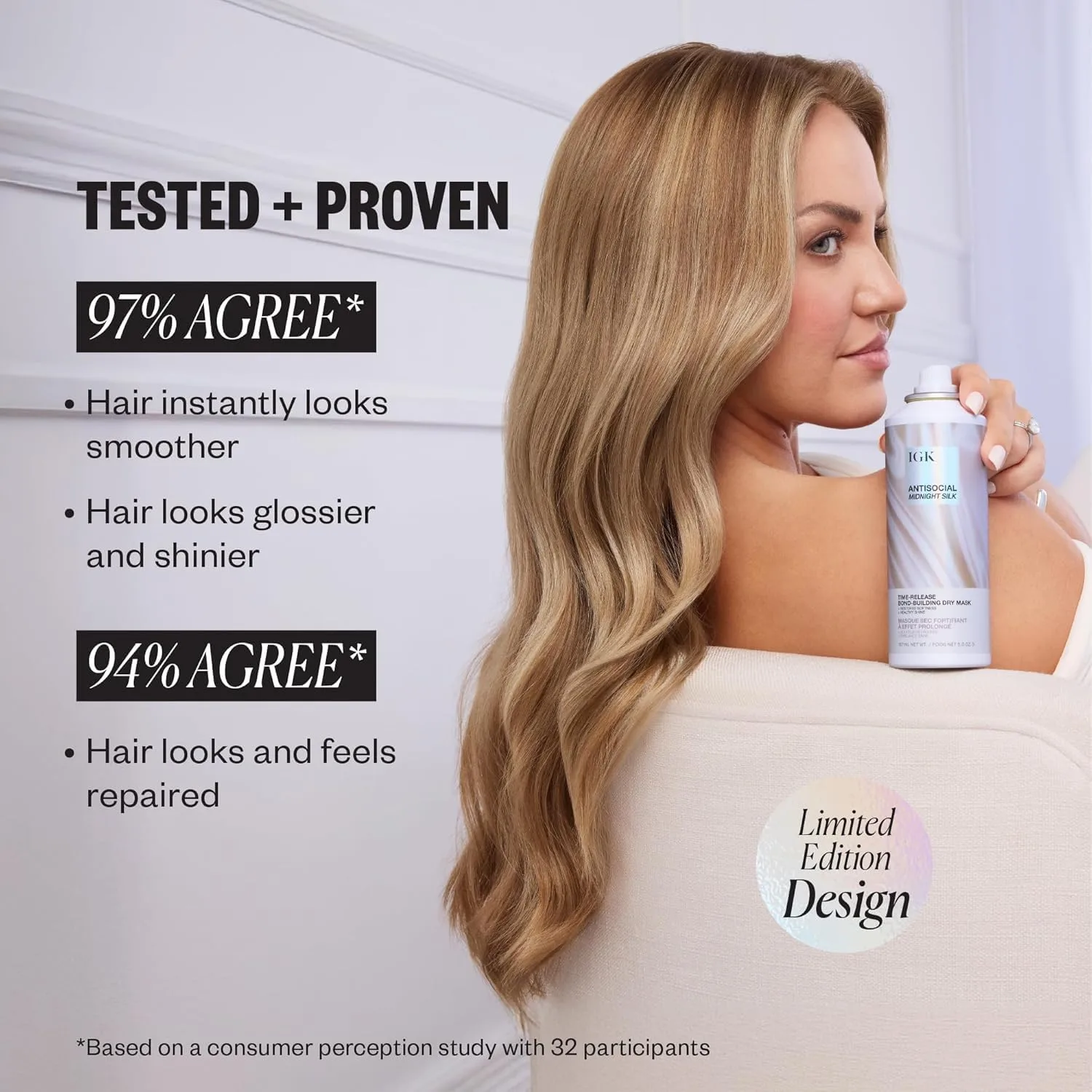 IGK Antisocial Midnight Silk Bond-Building Dry Hair Mask - Несмываемое средство для ухода за сухими волосами с веганским протеином шелка - Лимитированная серия, 140 мл — фото 4