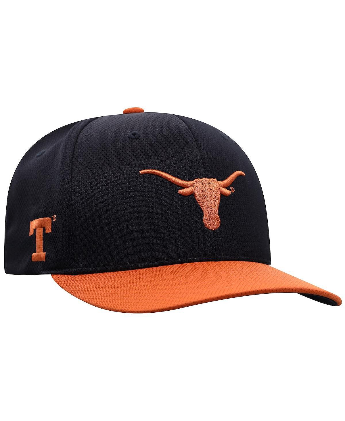 

Мужская черная, техасско-оранжевая двухцветная кепка Texas Longhorns Reflex Hybrid Tech Flex Top of the World