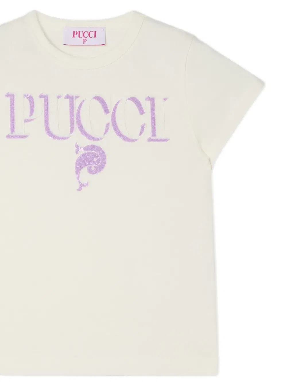 Футболка с логотипом, украшенным пайетками Pucci Junior, бежевый — фото 3