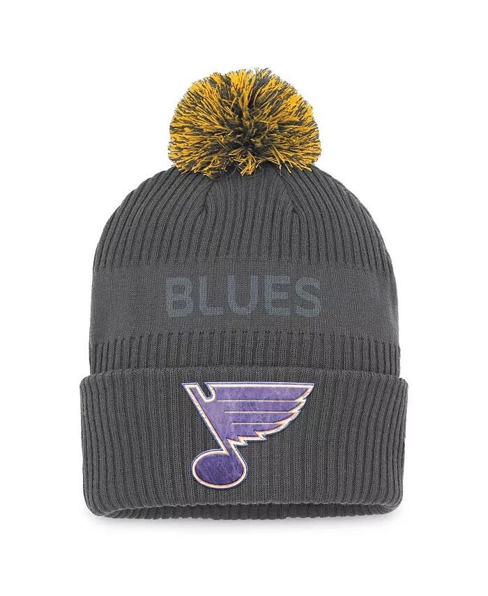 

Мужская темно-серая вязаная шапка St. Louis Blues Authentic Pro Home Ice с манжетами и помпоном Fanatics