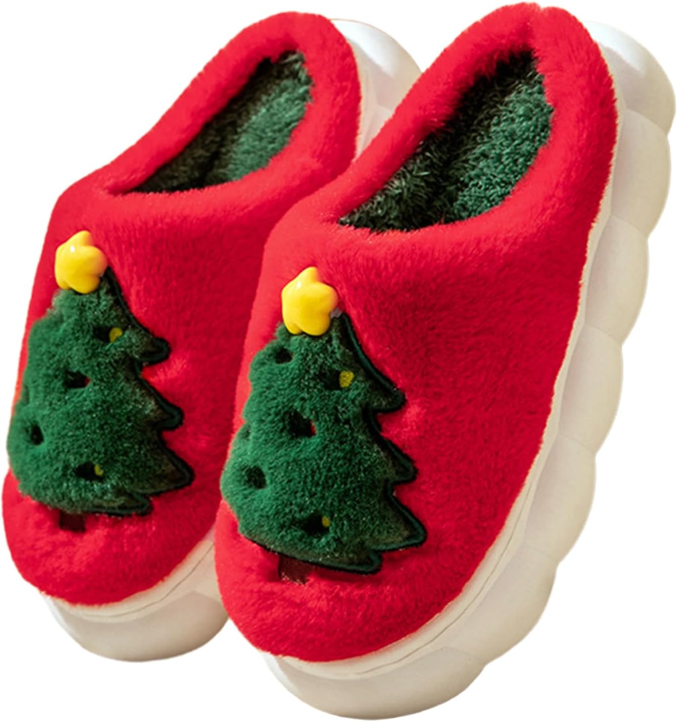 

Рождественские тапочки, тапочки «Домик на елке» для женщин и мужчин, теплые пушистые домашние тапочки с эффектом памяти, милые кавайные мягкие тапочки для спальни, для дома и улицы, уютные и теплые Eayortou, красный
