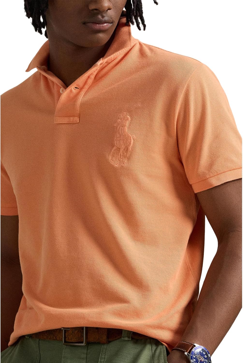 POLO RALPH LAUREN Мужская поло Custom Slim Fit Big Pony Mesh, Classic Peach — фото 3