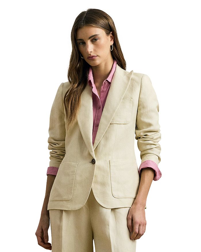 

Блейзер из льняной смесовой ткани в рубчик Ralph Lauren, слоновая кость/кремовый
